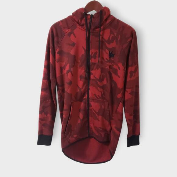 YoungLA Mens Red Camouflage Full Zip Up Hoodie Sz Small Streetwear Activewear - Picture 1 of 10